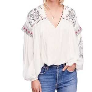 Free People boho embroidered top